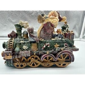 Vintage Santa Claus Christmas Train Figurine Resin Holiday Decor Snow Gift
